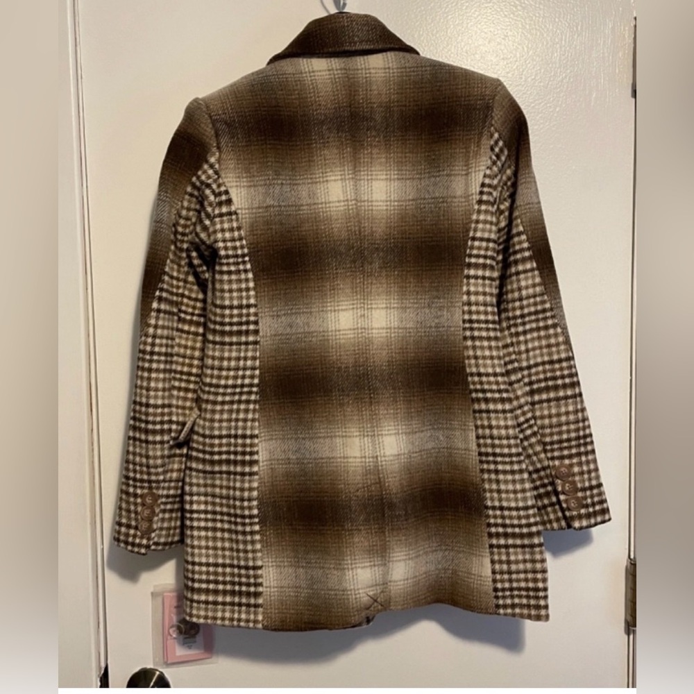 New Avec Les Filles Mixed Brown Plaid Boxy Blazer Size Medium - Picture 3 of 13